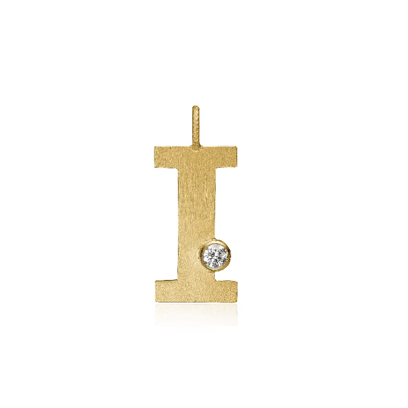 natural amethyst necklace Letter I 18K Gold Pendant w. Diamond