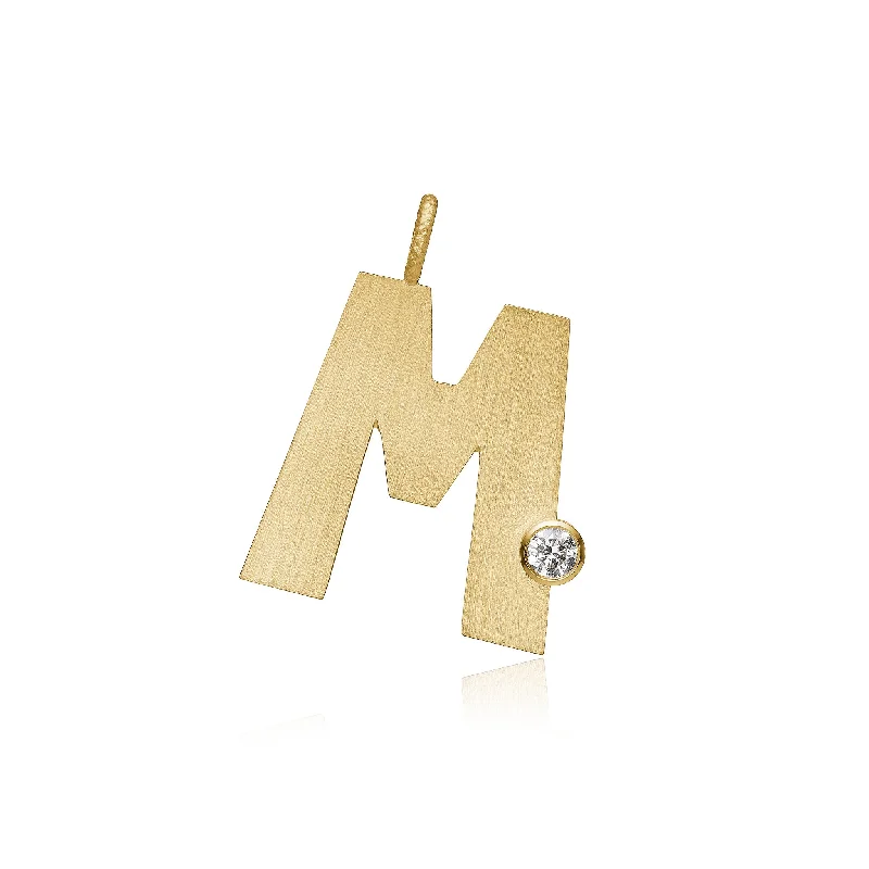 leather cuff bracelet men Letter M 18K Gold Pendant w. Diamond