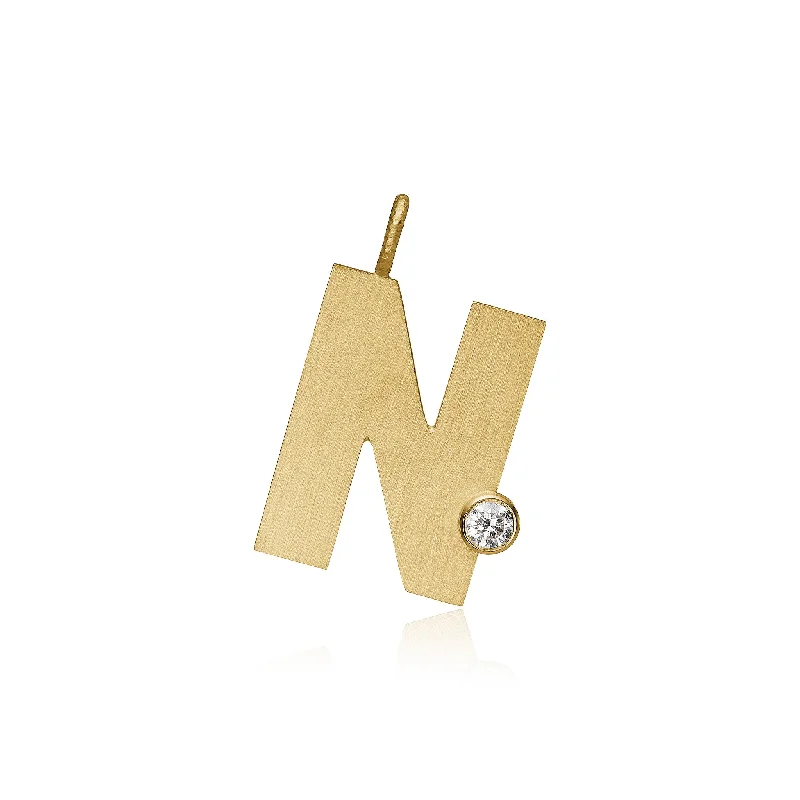 simple gold stacking rings Letter N 18K Gold Pendant w. Diamond