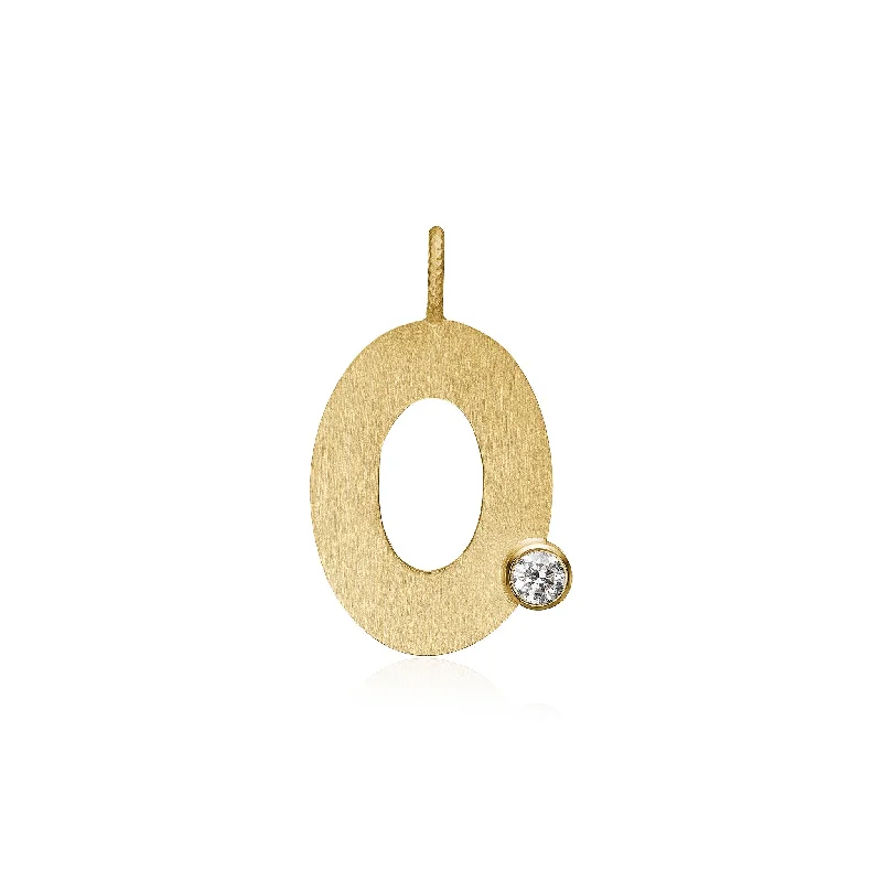 vintage diamond pendant necklace Letter O 18K Gold Pendant w. Diamond