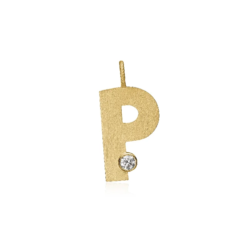 personalized zodiac birthstone necklace Letter P 18K Gold Pendant w. Diamond