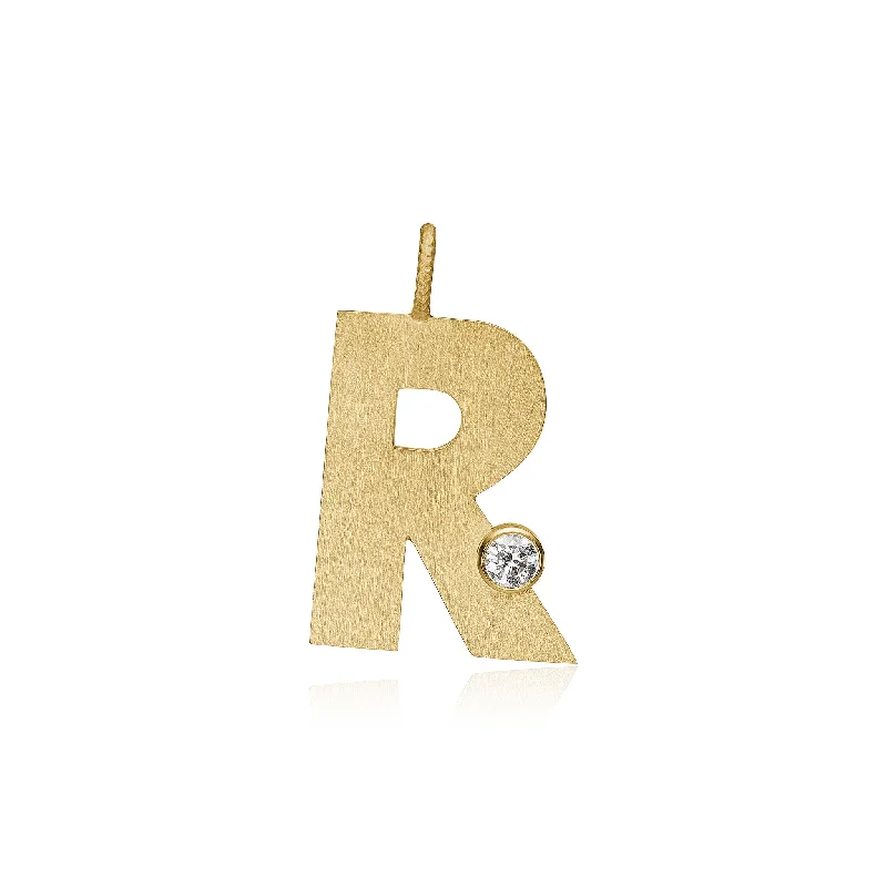 vintage rose gold engagement ring Letter R 18K Gold Pendant w. Diamond