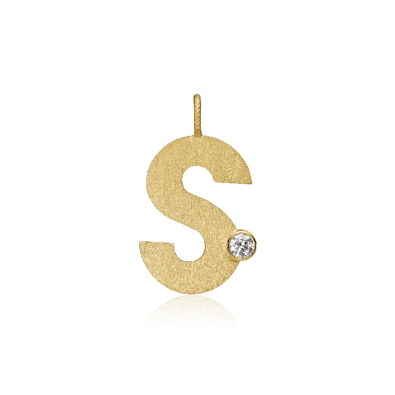 silver moon and star pendant Letter S 18K Gold Pendant w. Diamond