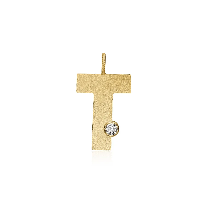 minimalist chain anklet gold Letter T 18K Gold Pendant w. Diamond