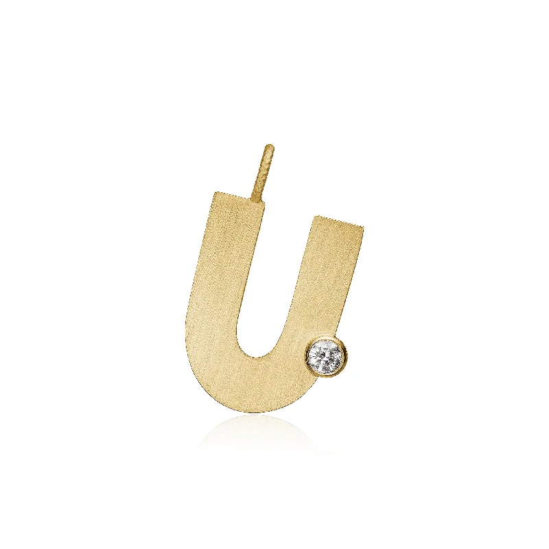 dainty gold anchor bracelet Letter U 18K Gold Pendant w. Diamond