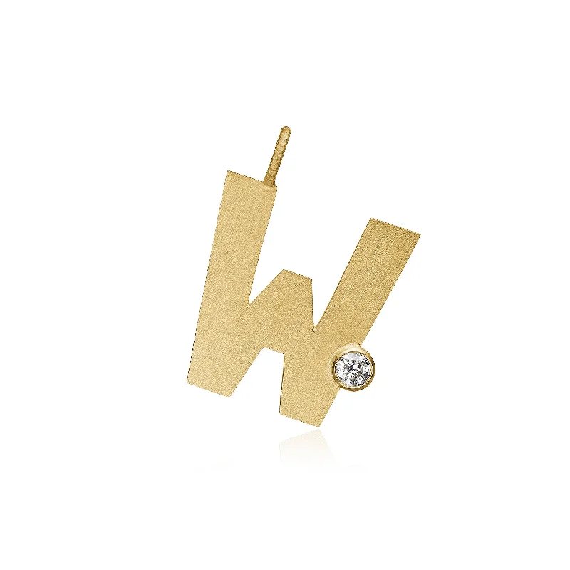 wedding anniversary diamond ring Letter W 18K Gold Pendant w. Diamond