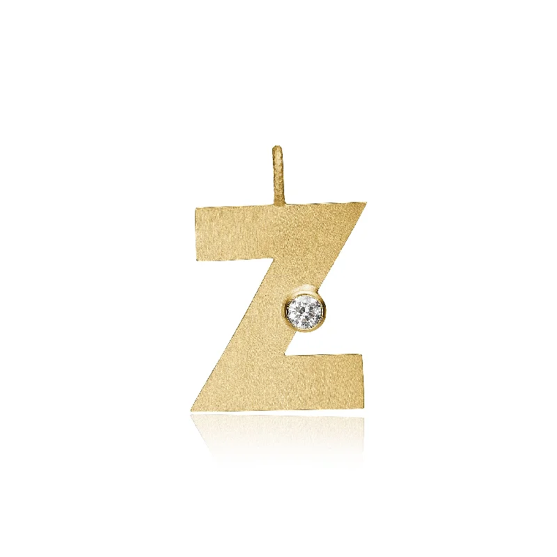 handcrafted gemstone toe ring Letter Z 18K Gold Pendant w. Diamond