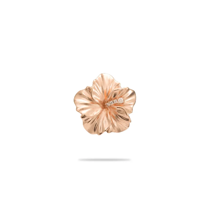 adjustable charm bracelet sterling silver Hawaiian Gardens Hibiscus Pendant in Rose Gold with Diamonds - 15mm