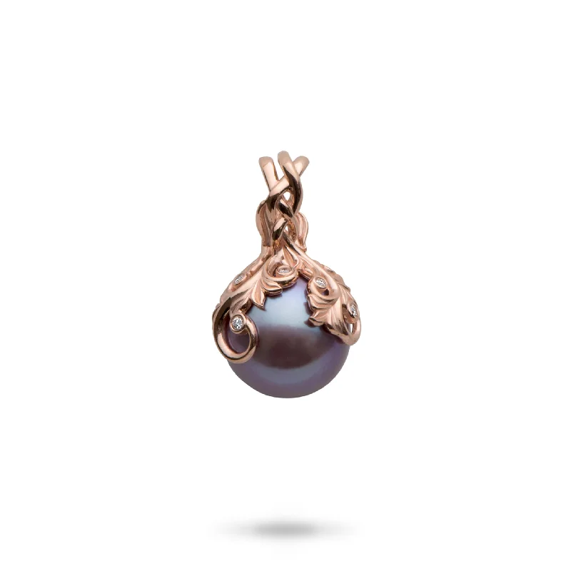 real diamond solitaire ring Living Heirloom Ultraviolet Freshwater Pearl Pendant in Rose Gold with Diamonds - 12-13mm
