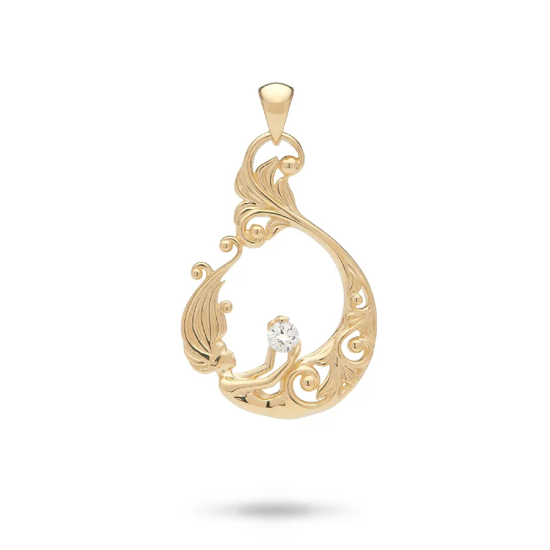 cubic zirconia tennis necklace Living Heirloom Mermaid Pendant in Gold with Diamond - 27mm cubic zirconia tennis necklace Living Heirloom Mermaid Pendant in Gold with Diamond - 27mm