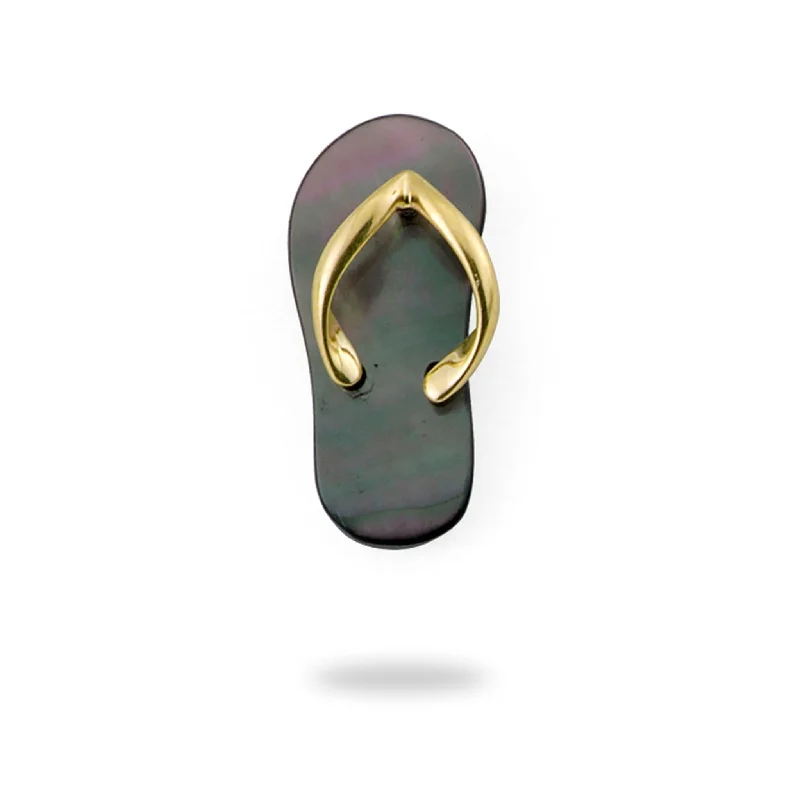 handmade raw stone engagement ring Black Mother of Pearl Slipper Pendant in Gold