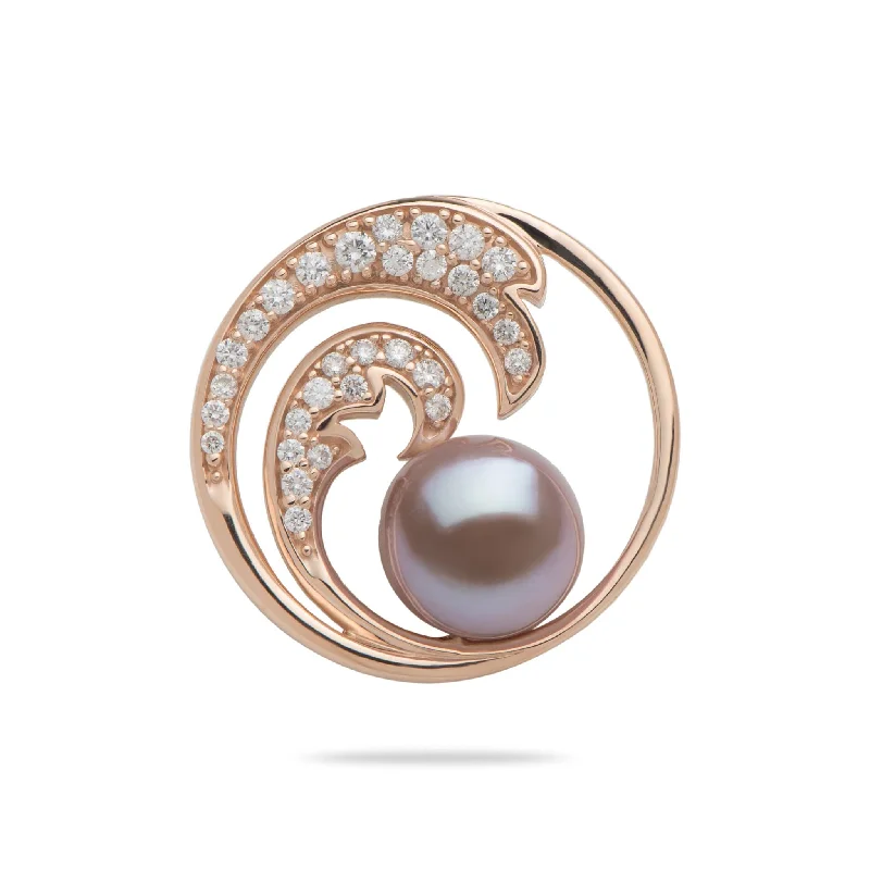 layered pearl choker necklace Nalu Lilac Freshwater Pearl Pendant in Rose Gold with Diamonds - 24mm layered pearl choker necklace Nalu Lilac Freshwater Pearl Pendant in Rose Gold with Diamonds - 24mm