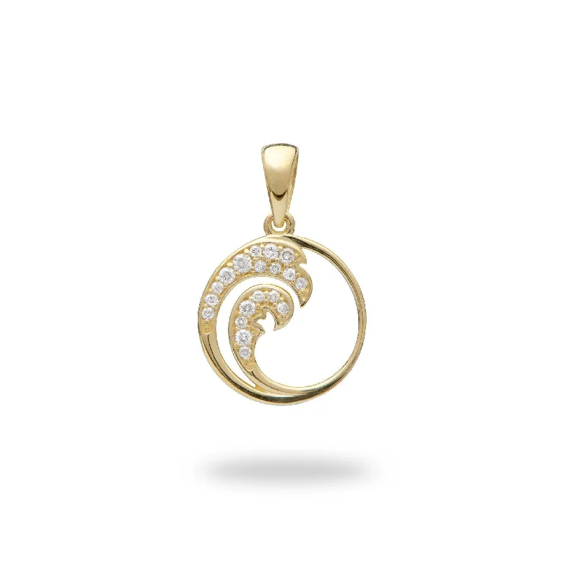 sterling silver herringbone chain Nalu Pendant in Gold with Diamonds - 12mm