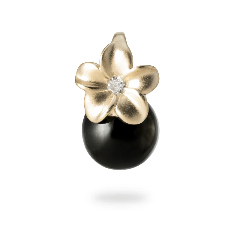 celestial star charm bracelet Plumeria Black Coral Pendant in Gold with Diamonds