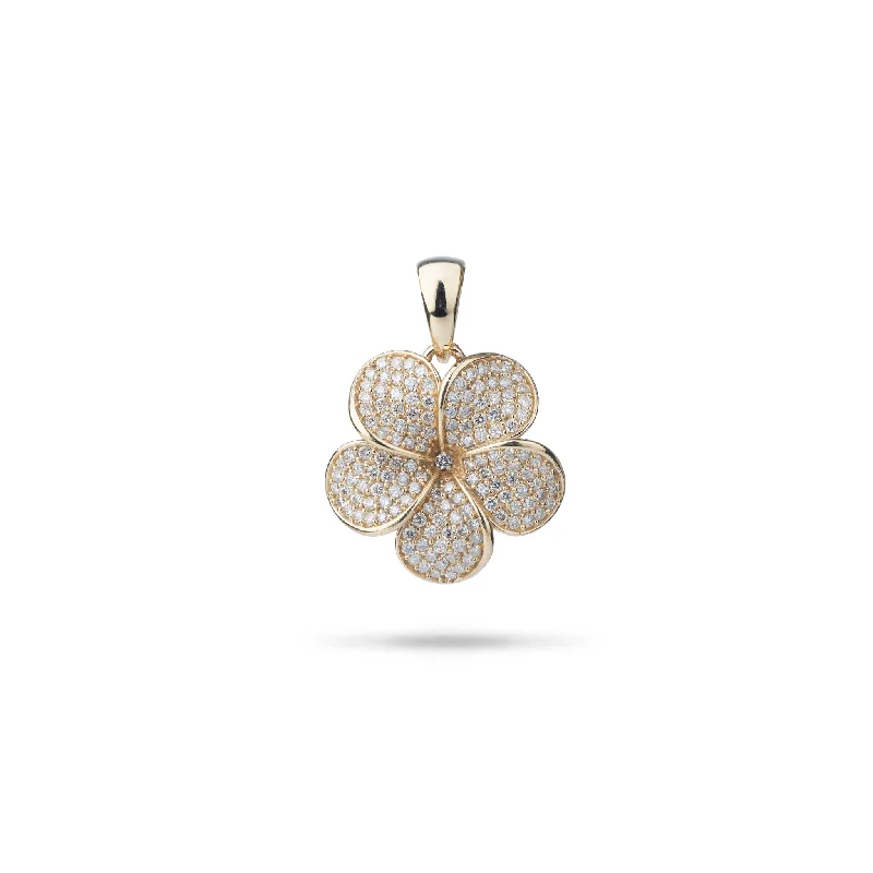 minimalist stacking rings set Plumeria Pendant in Gold with Diamonds - 20mm