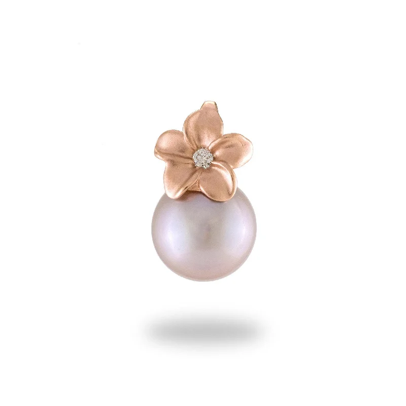 chunky boho turquoise ring Plumeria Lavender Freshwater Pearl Pendant in Rose Gold with Diamond - 9mm