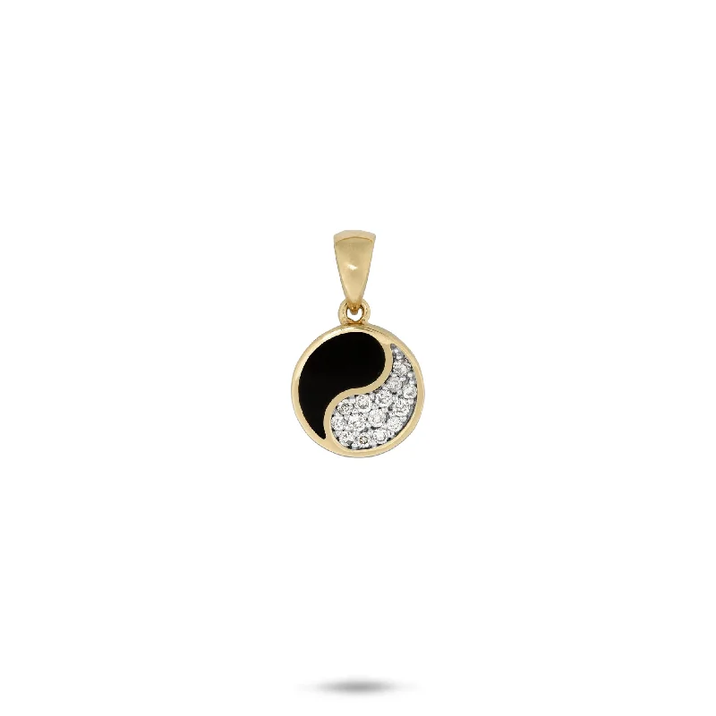 handmade leather ring Yin Yang Black Coral Pendant in Gold with Diamonds - 10mm