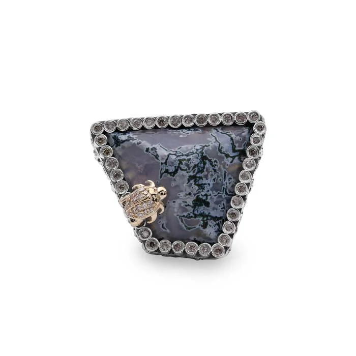 ethical lab-grown diamond ring Stephen Dweck Moss Agate and Diamond Ring in Sterling Silver and 18K Yellow Gold ethical lab-grown diamond ring Stephen Dweck Moss Agate and Diamond Ring in Sterling Silver and 18K Yellow Gold
