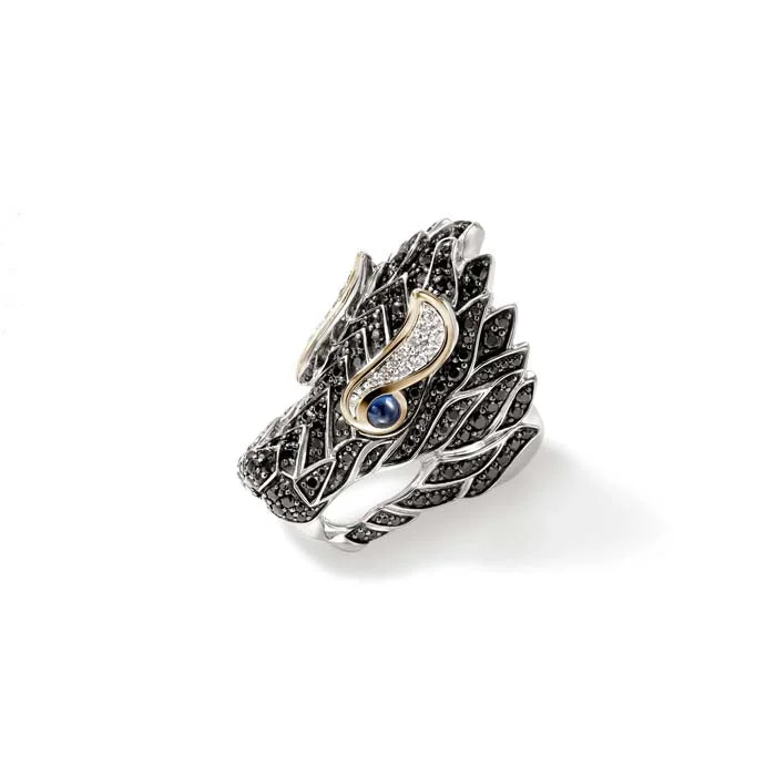 heart-shaped promise ring sterling silver John Hardy Naga Saddle Ring with Diamonds, Black Sapphires and Black Spinel in Sterling Silver and 18K Yellow Gold