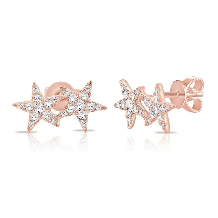 cubic zirconia eternity necklace 14K Rose Diamond Double Star Earrings