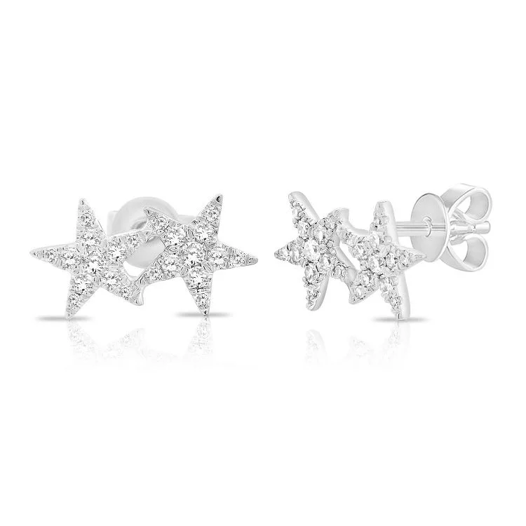 gemstone teardrop earrings 14K White  Diamond Double Star Earrings