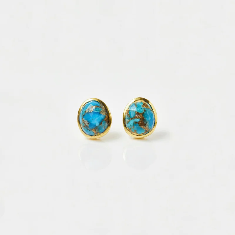 minimalist gold crescent moon necklace Copper Turquoise Stud Earrings