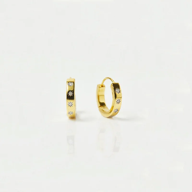 diamond halo engagement ring Star Set Diamond Huggie Hoops In Gold Vermeil