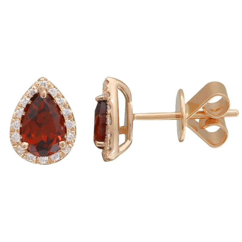 celestial sunburst necklace gold 14K Rose Gold Garnet  & Diamond Pear Gemstone Earrings