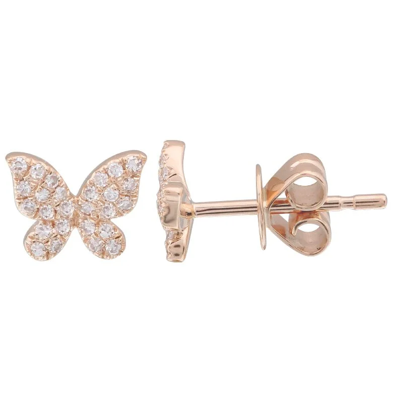 gold initial bracelet personalized 14K Rose Gold Butterfly Diamond Earring-Single
