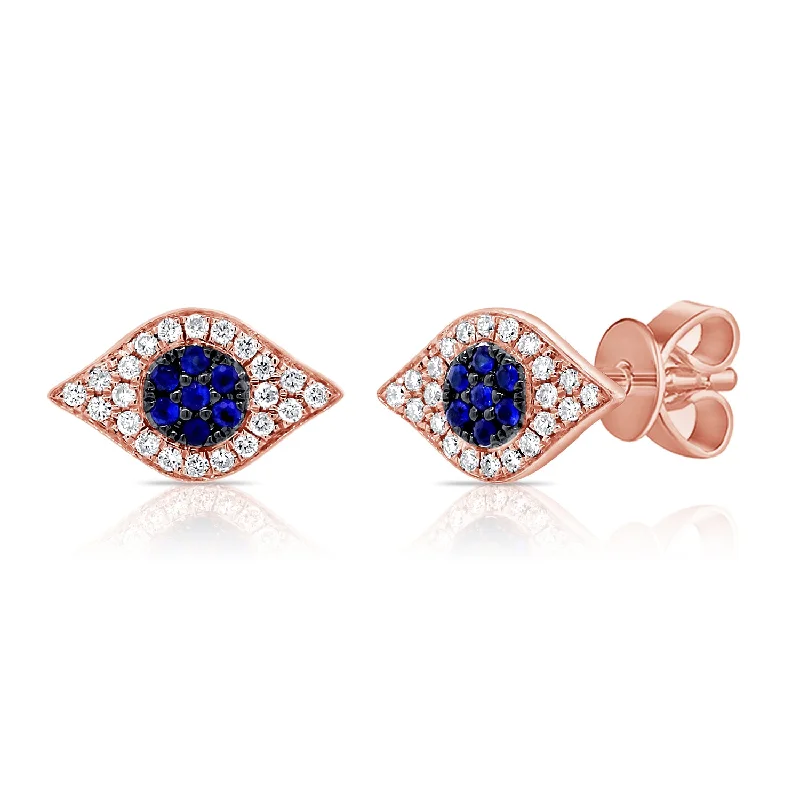 minimalist rose gold bracelet 14K Rose Gold Diamond + Blue Sapphire Evil Eye Earrings