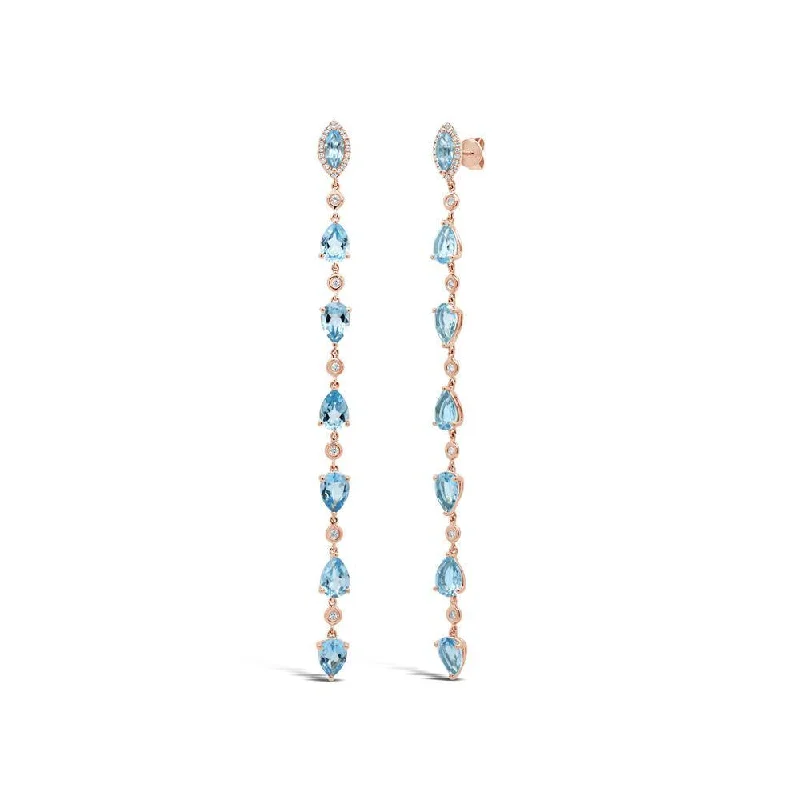 dainty gold chain ring 14K Rose Gold Diamond + Blue Topaz Earrings