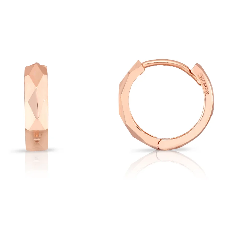adjustable charm necklace 14k Rose Gold Diamond Cut Polished Huggie Earrings
