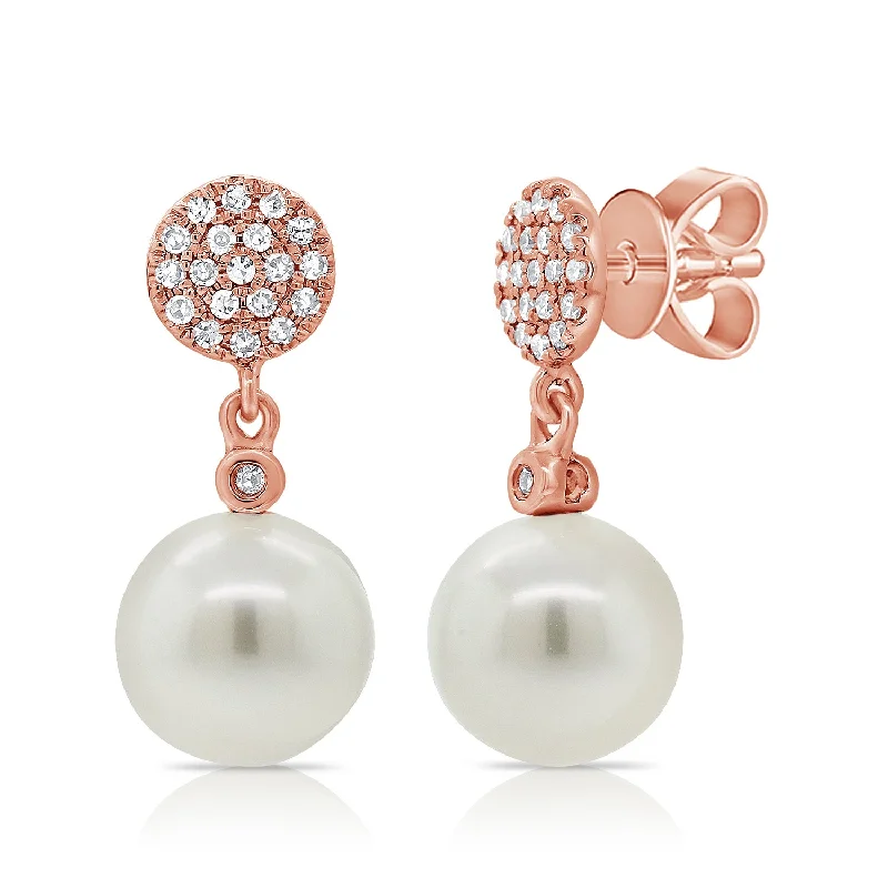 unique diamond tennis bracelet 14K Rose Gold Diamond Disc + Pearl Earrings