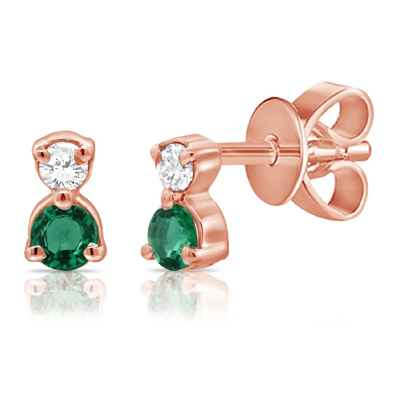 sapphire halo engagement ring 14K Rose Gold Diamond + Emerald Mini Stud Earrings