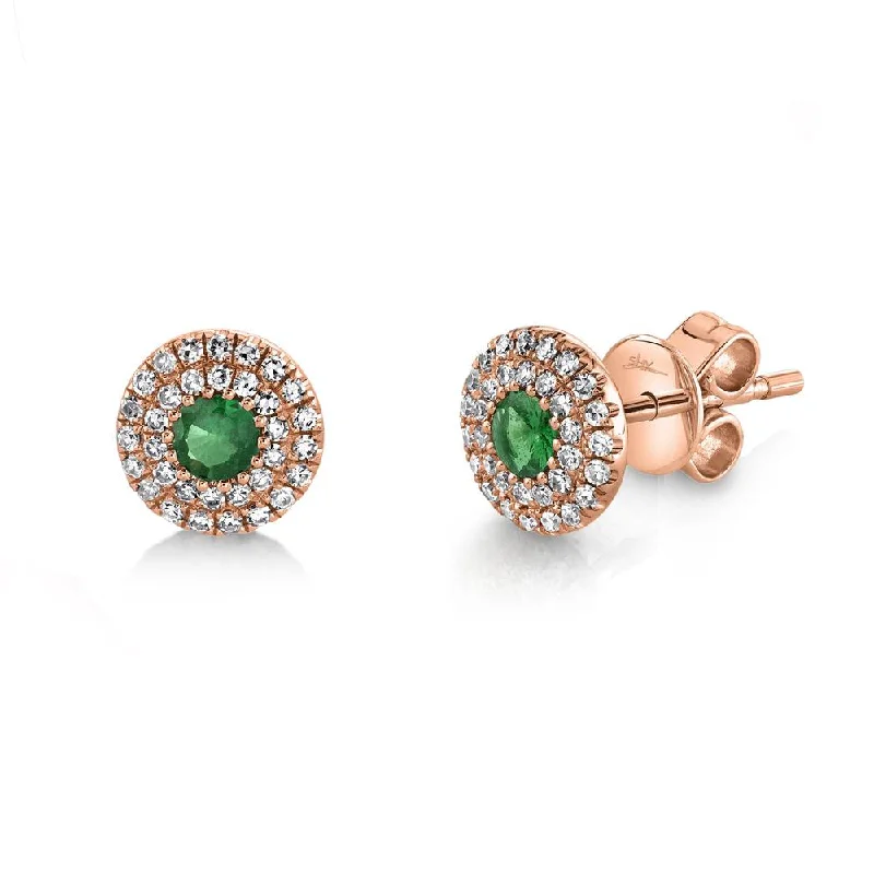 personalized couple rings 14K Rose Gold Diamond + Green Garnet Earrings