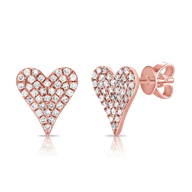 men’s engraved cuff bracelet 14K Rose Gold Diamond Pave Heart Stud Earrings