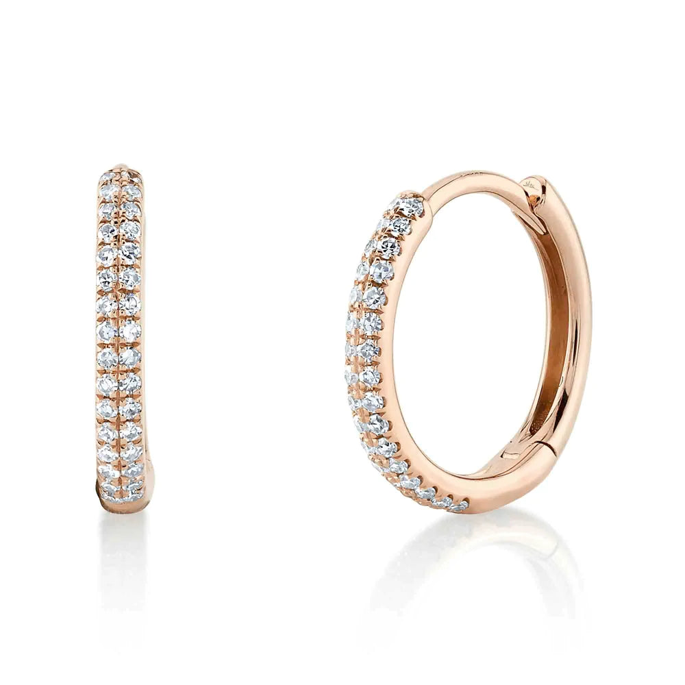 men’s tungsten carbide ring 14K Rose Gold Diamond Pave Huggie Earrings