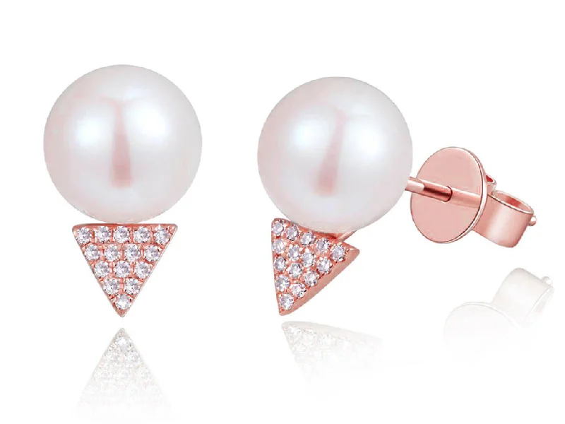 simple crystal earrings 14K Rose Gold Diamond + Pearl Earrings