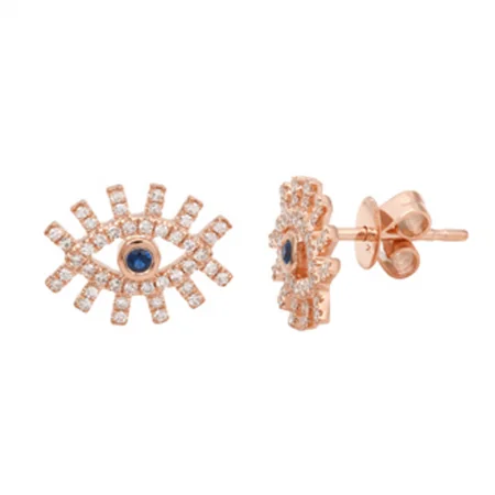 handcrafted sterling silver necklace 14K Rose Gold Diamond + Sapphire Evil Eye Earrings handcrafted sterling silver necklace 14K Rose Gold Diamond + Sapphire Evil Eye Earrings