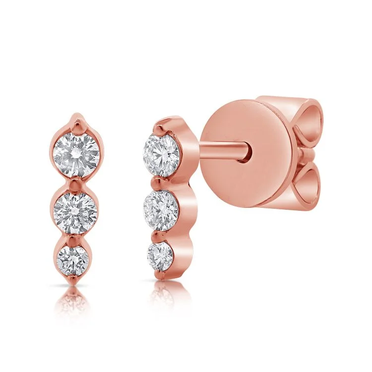 luxury diamond anniversary band 14K Rose Gold Diamond Triple Graduated Bar Earrings