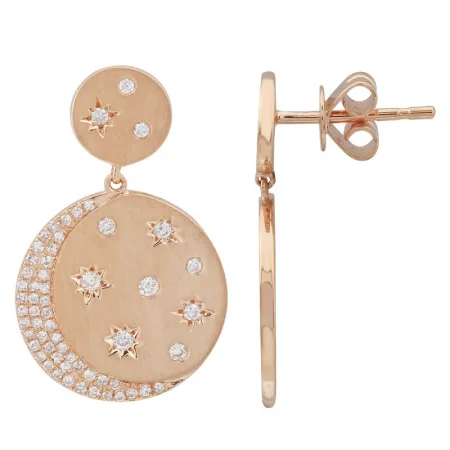 elegant pearl bridal set 14k Rose Gold Moon Diamond Earrings Sand Finish
