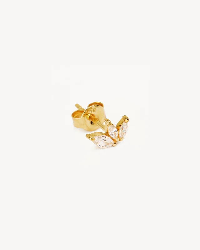 gold heart-shaped pendant necklace 14k Solid Gold Blooming Lotus Crystal Stud Earring