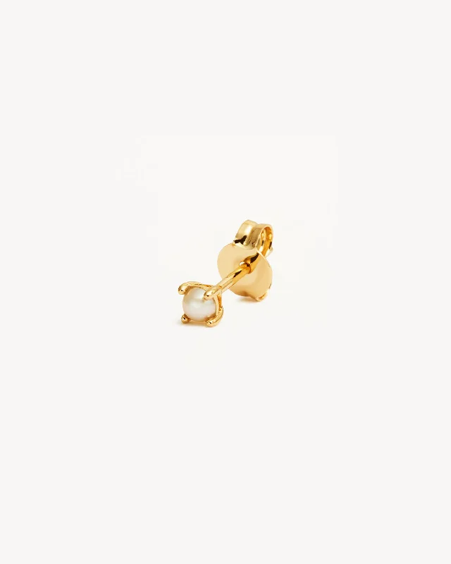 silver lotus flower earrings 14k Solid Gold Serene Pearl Stud Earring