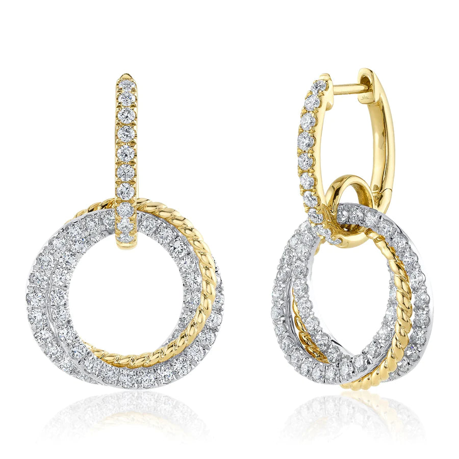 delicate marquise diamond band 14K Two Tone Diamond Circle Earrings