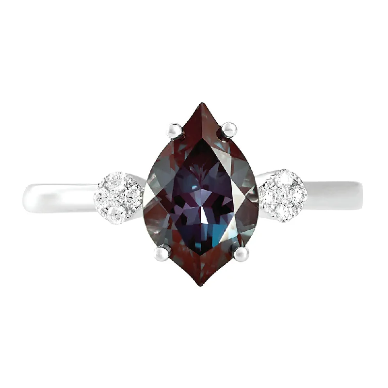 elegant art deco necklace 14K White Chatham Alexandrite and Lab Grown Diamond Ring Size 6.5 elegant art deco necklace 14K White Chatham Alexandrite and Lab Grown Diamond Ring Size 6.5