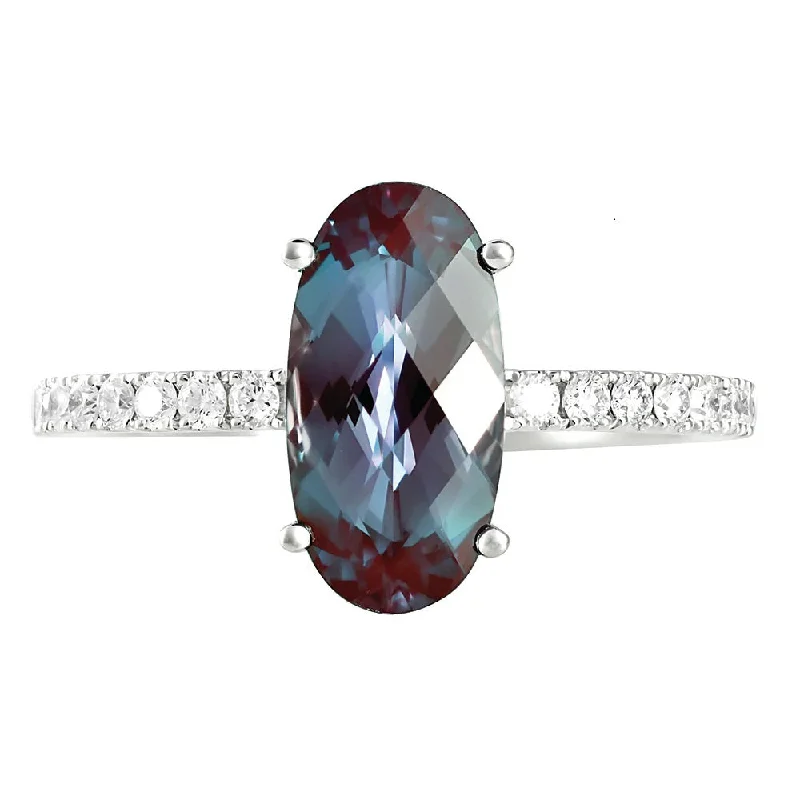 white gold diamond cluster ring 14K White Chatham Alexandrite and Lab Grown Diamond Ring Size 6.5 white gold diamond cluster ring 14K White Chatham Alexandrite and Lab Grown Diamond Ring Size 6.5