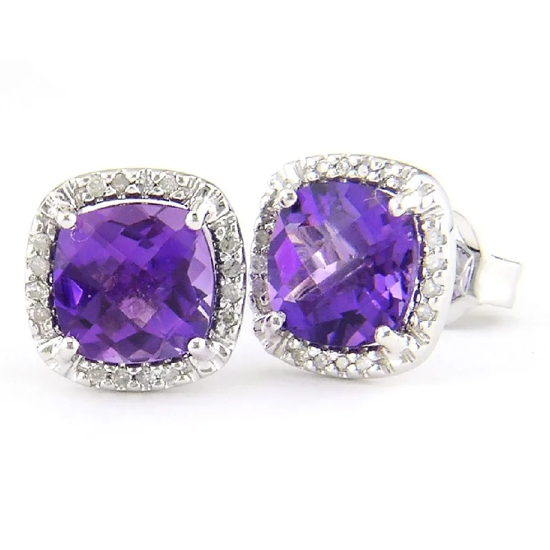 personalized hand-stamped bar ring 14K White Gold Diamond & Amethyst Earrings