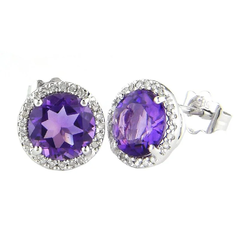 emerald-cut engagement ring halo 14k White Diamond & Amethyst Earrings