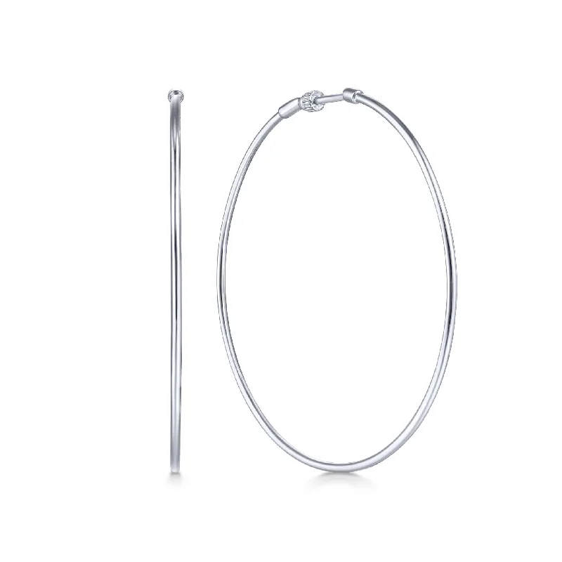 handcrafted crystal quartz ring 14K White Gold 60mm Plain Round Classic Hoops
