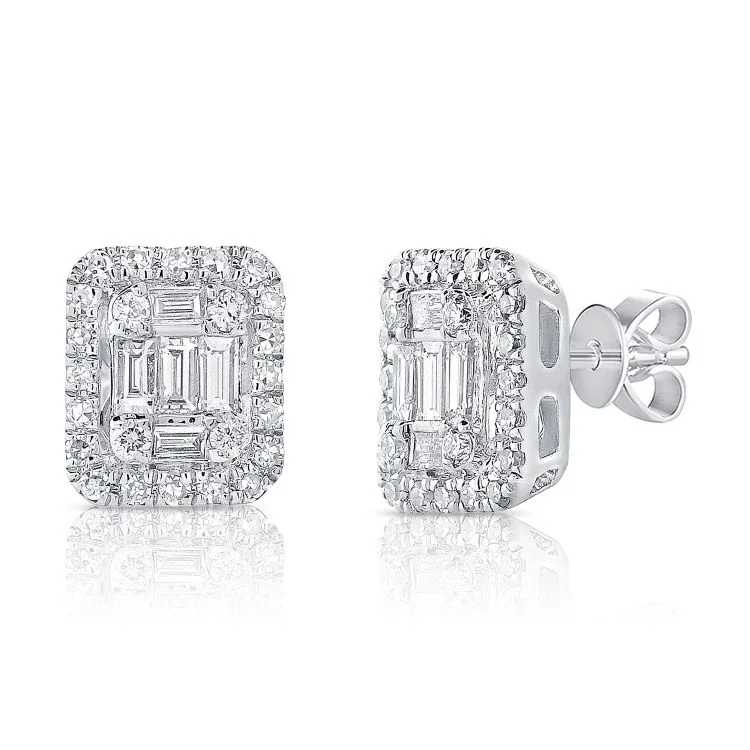 modern geometric silver ring 14K White Gold Diamond + Baguette Earrings
